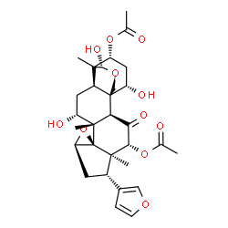 ChemSpider 2D Image | (1S,2R,4R,5R,6S,8R,10S,11S,12R,14R,16R,19S,21R)-6-(3-Furyl)-12,16,19-trihydroxy-5,11,15-trimethyl-3-oxo-9,17-dioxahexacyclo[13.3.3.0~1,14~.0~2,11~.0~5,10~.0~8,10~]henicosane-4,21-diyl diacetate | C30H38O11
