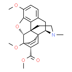 ChemSpider 2D Image | Methyl (5alpha,6beta,14beta,18S)-3,6-dimethoxy-17-methyl-7,8-didehydro-18,19-dihydro-4,5-epoxy-6,14-ethenomorphinan-18-carboxylate | C23H27NO5