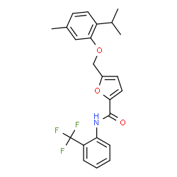 ChemSpider 2D Image | 5-[(2-Isopropyl-5-methylphenoxy)methyl]-N-[2-(trifluoromethyl)phenyl]-2-furamide | C23H22F3NO3