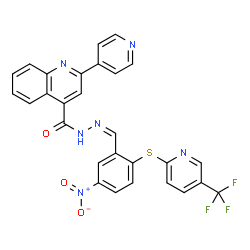 ChemSpider 2D Image | N'-[(Z)-(5-Nitro-2-{[5-(trifluoromethyl)-2-pyridinyl]sulfanyl}phenyl)methylene]-2-(4-pyridinyl)-4-quinolinecarbohydrazide | C28H17F3N6O3S