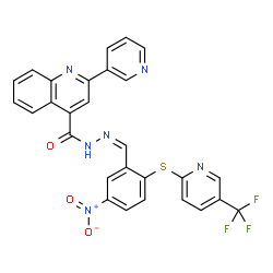 ChemSpider 2D Image | N'-[(Z)-(5-Nitro-2-{[5-(trifluoromethyl)-2-pyridinyl]sulfanyl}phenyl)methylene]-2-(3-pyridinyl)-4-quinolinecarbohydrazide | C28H17F3N6O3S