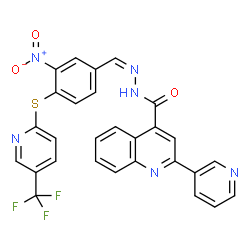 ChemSpider 2D Image | N'-[(Z)-(3-Nitro-4-{[5-(trifluoromethyl)-2-pyridinyl]sulfanyl}phenyl)methylene]-2-(3-pyridinyl)-4-quinolinecarbohydrazide | C28H17F3N6O3S