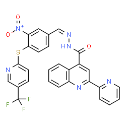 ChemSpider 2D Image | N'-[(Z)-(3-Nitro-4-{[5-(trifluoromethyl)-2-pyridinyl]sulfanyl}phenyl)methylene]-2-(2-pyridinyl)-4-quinolinecarbohydrazide | C28H17F3N6O3S