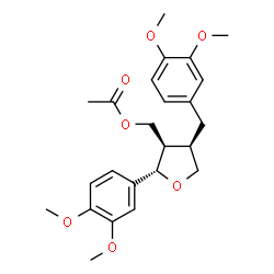 ChemSpider 2D Image | [(2S,3R,4R)-4-(3,4-Dimethoxybenzyl)-2-(3,4-dimethoxyphenyl)tetrahydro-3-furanyl]methyl acetate | C24H30O7