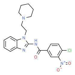ChemSpider 2D Image | 4-Chloro-3-nitro-N-{1-[2-(1-piperidinyl)ethyl]-1H-benzimidazol-2-yl}benzamide | C21H22ClN5O3