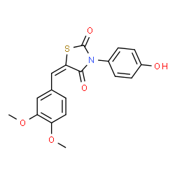 ChemSpider 2D Image | (5E)-5-(3,4-Dimethoxybenzylidene)-3-(4-hydroxyphenyl)-1,3-thiazolidine-2,4-dione | C18H15NO5S