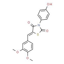 ChemSpider 2D Image | (5Z)-5-(3,4-Dimethoxybenzylidene)-3-(4-hydroxyphenyl)-1,3-thiazolidine-2,4-dione | C18H15NO5S