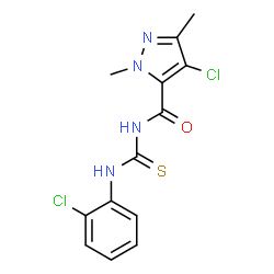 ChemSpider 2D Image | 4-Chloro-N-[(2-chlorophenyl)carbamothioyl]-1,3-dimethyl-1H-pyrazole-5-carboxamide | C13H12Cl2N4OS