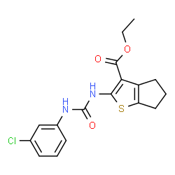 ChemSpider 2D Image | Ethyl 2-{[(3-chlorophenyl)carbamoyl]amino}-5,6-dihydro-4H-cyclopenta[b]thiophene-3-carboxylate | C17H17ClN2O3S
