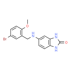 ChemSpider 2D Image | 5-[(5-Bromo-2-methoxybenzyl)amino]-1,3-dihydro-2H-benzimidazol-2-one | C15H14BrN3O2
