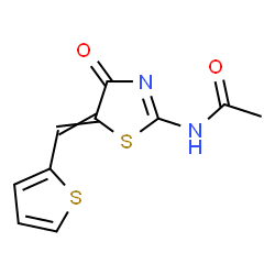 ChemSpider 2D Image | N-[4-Oxo-5-(2-thienylmethylene)-4,5-dihydro-1,3-thiazol-2-yl]acetamide | C10H8N2O2S2