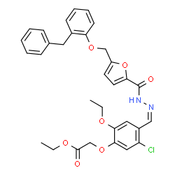 ChemSpider 2D Image | Ethyl {4-[(Z)-({5-[(2-benzylphenoxy)methyl]-2-furoyl}hydrazono)methyl]-5-chloro-2-ethoxyphenoxy}acetate | C32H31ClN2O7