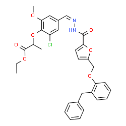 ChemSpider 2D Image | Ethyl 2-{4-[(Z)-({5-[(2-benzylphenoxy)methyl]-2-furoyl}hydrazono)methyl]-2-chloro-6-methoxyphenoxy}propanoate | C32H31ClN2O7