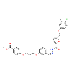ChemSpider 2D Image | Methyl 4-(3-{3-[(Z)-({5-[(4-chloro-3,5-dimethylphenoxy)methyl]-2-furoyl}hydrazono)methyl]phenoxy}propoxy)benzoate | C32H31ClN2O7