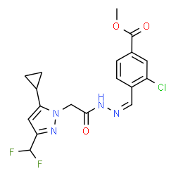 ChemSpider 2D Image | Methyl 3-chloro-4-[(Z)-({[5-cyclopropyl-3-(difluoromethyl)-1H-pyrazol-1-yl]acetyl}hydrazono)methyl]benzoate | C18H17ClF2N4O3