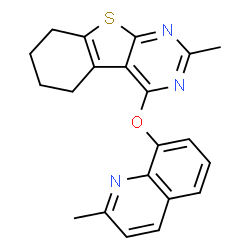 ChemSpider 2D Image | 2-Methyl-4-[(2-methyl-8-quinolinyl)oxy]-5,6,7,8-tetrahydro[1]benzothieno[2,3-d]pyrimidine | C21H19N3OS