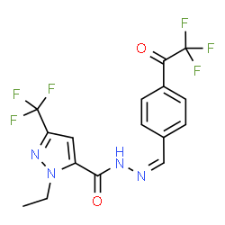 ChemSpider 2D Image | 1-Ethyl-N'-{(Z)-[4-(trifluoroacetyl)phenyl]methylene}-3-(trifluoromethyl)-1H-pyrazole-5-carbohydrazide | C16H12F6N4O2