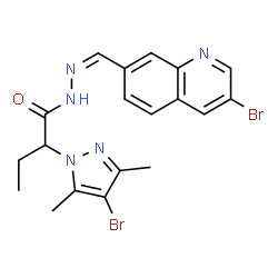 ChemSpider 2D Image | 2-(4-Bromo-3,5-dimethyl-1H-pyrazol-1-yl)-N'-[(Z)-(3-bromo-7-quinolinyl)methylene]butanehydrazide | C19H19Br2N5O