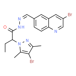 ChemSpider 2D Image | 2-(4-Bromo-3,5-dimethyl-1H-pyrazol-1-yl)-N'-[(Z)-(3-bromo-6-quinolinyl)methylene]butanehydrazide | C19H19Br2N5O