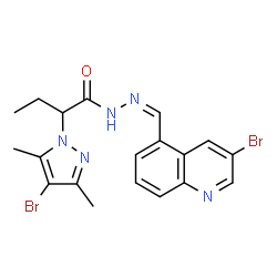 ChemSpider 2D Image | 2-(4-Bromo-3,5-dimethyl-1H-pyrazol-1-yl)-N'-[(Z)-(3-bromo-5-quinolinyl)methylene]butanehydrazide | C19H19Br2N5O