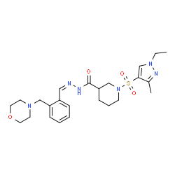 ChemSpider 2D Image | 1-[(1-Ethyl-3-methyl-1H-pyrazol-4-yl)sulfonyl]-N'-{(Z)-[2-(4-morpholinylmethyl)phenyl]methylene}-3-piperidinecarbohydrazide | C24H34N6O4S
