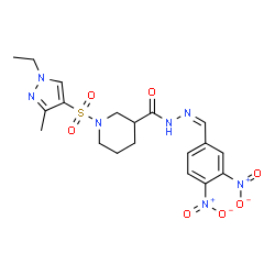 ChemSpider 2D Image | N'-[(Z)-(3,4-Dinitrophenyl)methylene]-1-[(1-ethyl-3-methyl-1H-pyrazol-4-yl)sulfonyl]-3-piperidinecarbohydrazide | C19H23N7O7S