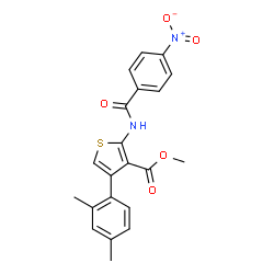 ChemSpider 2D Image | Methyl 4-(2,4-dimethylphenyl)-2-[(4-nitrobenzoyl)amino]-3-thiophenecarboxylate | C21H18N2O5S