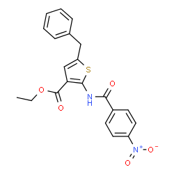 ChemSpider 2D Image | Ethyl 5-benzyl-2-[(4-nitrobenzoyl)amino]-3-thiophenecarboxylate | C21H18N2O5S