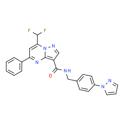 ChemSpider 2D Image | 7-(Difluoromethyl)-5-phenyl-N-[4-(1H-pyrazol-1-yl)benzyl]pyrazolo[1,5-a]pyrimidine-3-carboxamide | C24H18F2N6O