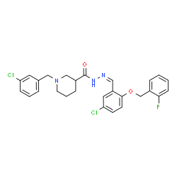 ChemSpider 2D Image | 1-(3-Chlorobenzyl)-N'-[(Z)-{5-chloro-2-[(2-fluorobenzyl)oxy]phenyl}methylene]-3-piperidinecarbohydrazide | C27H26Cl2FN3O2