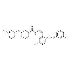 ChemSpider 2D Image | 1-(3-Chlorobenzyl)-N'-[(Z)-{5-chloro-2-[(3-fluorobenzyl)oxy]phenyl}methylene]-3-piperidinecarbohydrazide | C27H26Cl2FN3O2