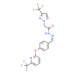 ChemSpider 2D Image | 2-[3-(Trifluoromethyl)-1H-pyrazol-1-yl]-N'-[(Z)-(4-{[6-(trifluoromethyl)-2-pyridinyl]oxy}phenyl)methylene]acetohydrazide | C19H13F6N5O2