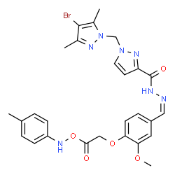 ChemSpider 2D Image | 1-[(4-Bromo-3,5-dimethyl-1H-pyrazol-1-yl)methyl]-N'-{(Z)-[3-methoxy-4-(2-{[(4-methylphenyl)amino]oxy}-2-oxoethoxy)phenyl]methylene}-1H-pyrazole-3-carbohydrazide | C27H28BrN7O5
