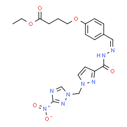 ChemSpider 2D Image | Ethyl 4-(4-{(Z)-[({1-[(3-nitro-1H-1,2,4-triazol-1-yl)methyl]-1H-pyrazol-3-yl}carbonyl)hydrazono]methyl}phenoxy)butanoate | C20H22N8O6