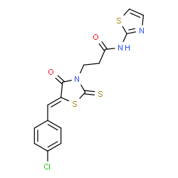 ChemSpider 2D Image | 3-[(5Z)-5-(4-Chlorobenzylidene)-4-oxo-2-thioxo-1,3-thiazolidin-3-yl]-N-(1,3-thiazol-2-yl)propanamide | C16H12ClN3O2S3