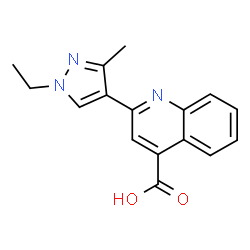 ChemSpider 2D Image | 2-(1-ethyl-3-methylpyrazol-4-yl)quinoline-4-carboxylic acid | C16H15N3O2