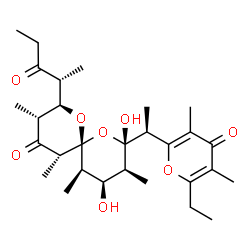 ChemSpider 2D Image | (2R,3R,5R,6R,8S,9S,10R,11R)-8-[(1S)-1-(6-Ethyl-3,5-dimethyl-4-oxo-4H-pyran-2-yl)ethyl]-8,10-dihydroxy-3,5,9,11-tetramethyl-2-[(2R)-3-oxo-2-pentanyl]-1,7-dioxaspiro[5.5]undecan-4-one | C29H44O8