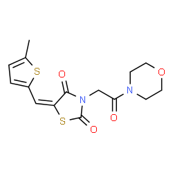 ChemSpider 2D Image | (5E)-5-[(5-Methyl-2-thienyl)methylene]-3-[2-(4-morpholinyl)-2-oxoethyl]-1,3-thiazolidine-2,4-dione | C15H16N2O4S2