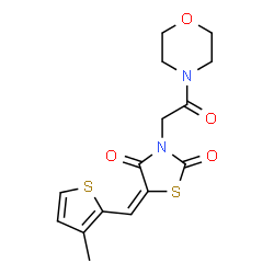 ChemSpider 2D Image | (5E)-5-[(3-Methyl-2-thienyl)methylene]-3-[2-(4-morpholinyl)-2-oxoethyl]-1,3-thiazolidine-2,4-dione | C15H16N2O4S2