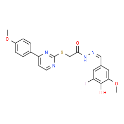 ChemSpider 2D Image | N'-[(Z)-(4-Hydroxy-3-iodo-5-methoxyphenyl)methylene]-2-{[4-(4-methoxyphenyl)-2-pyrimidinyl]sulfanyl}acetohydrazide | C21H19IN4O4S