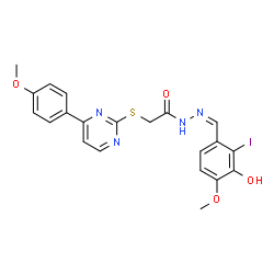 ChemSpider 2D Image | N'-[(Z)-(3-Hydroxy-2-iodo-4-methoxyphenyl)methylene]-2-{[4-(4-methoxyphenyl)-2-pyrimidinyl]sulfanyl}acetohydrazide | C21H19IN4O4S