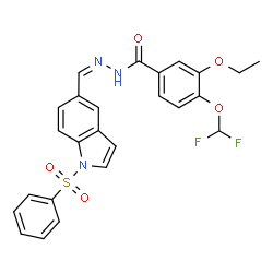 ChemSpider 2D Image | 4-(Difluoromethoxy)-3-ethoxy-N'-{(Z)-[1-(phenylsulfonyl)-1H-indol-5-yl]methylene}benzohydrazide | C25H21F2N3O5S