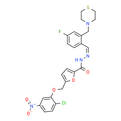 ChemSpider 2D Image | 5-[(2-Chloro-5-nitrophenoxy)methyl]-N'-{(Z)-[4-fluoro-2-(4-thiomorpholinylmethyl)phenyl]methylene}-2-furohydrazide | C24H22ClFN4O5S