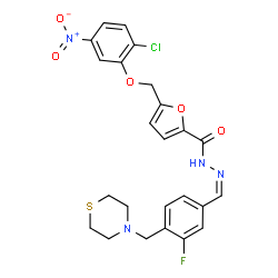 ChemSpider 2D Image | 5-[(2-Chloro-5-nitrophenoxy)methyl]-N'-{(Z)-[3-fluoro-4-(4-thiomorpholinylmethyl)phenyl]methylene}-2-furohydrazide | C24H22ClFN4O5S