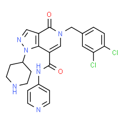 ChemSpider 2D Image | 5-[(3,4-dichlorophenyl)methyl]-4-oxo-1-(piperidin-4-yl)-N-(pyridin-4-yl)pyrazolo[4,3-c]pyridine-7-carboxamide | C24H22Cl2N6O2