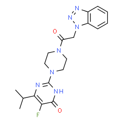 ChemSpider 2D Image | 2-[4-(1H-Benzotriazol-1-ylacetyl)-1-piperazinyl]-5-fluoro-6-isopropyl-4(3H)-pyrimidinone | C19H22FN7O2