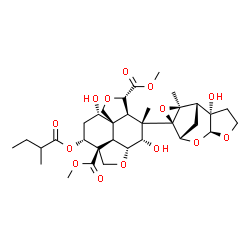 ChemSpider 2D Image | Dimethyl (2aR,3S,4S,4aR,5S,7aS,8S,10R,10aS,10bR)-3,8-dihydroxy-4-[(1S,2S,6S,8S,9R,11S)-2-hydroxy-11-methyl-5,7,10-trioxatetracyclo[6.3.1.0~2,6~.0~9,11~]dodec-9-yl]-4-methyl-10-[(2-methylbutanoyl)oxy]octahydro-1H-furo[3',4':4,4a]naphtho[1,8-bc]furan-5,10a(8H)-dicarboxylate | C33H46O14
