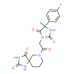 ChemSpider 2D Image | 7-{[4-(4-Fluorophenyl)-4-methyl-2,5-dioxo-1-imidazolidinyl]acetyl}-1,3,7-triazaspiro[4.5]decane-2,4-dione | C19H20FN5O5
