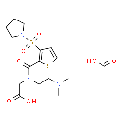 ChemSpider 2D Image | N-[2-(Dimethylamino)ethyl]-N-{[3-(1-pyrrolidinylsulfonyl)-2-thienyl]carbonyl}glycine - formic acid (1:1) | C16H25N3O7S2