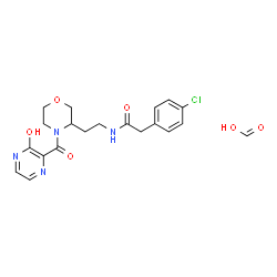 ChemSpider 2D Image | Formic acid - 2-(4-chlorophenyl)-N-(2-{4-[(3-hydroxy-2-pyrazinyl)carbonyl]-3-morpholinyl}ethyl)acetamide (1:1) | C20H23ClN4O6